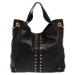 Pre Owned Michael Michael Kors Black Leather Studded Uptown Astor Hobo