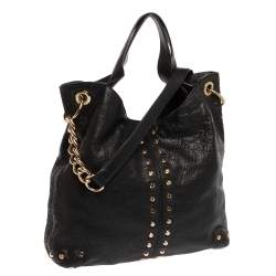 Pre Owned Michael Michael Kors Black Leather Studded Uptown Astor Hobo