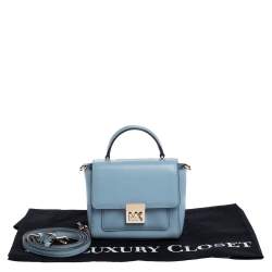 Pre Owned Michael Michael Kors Sky Blue Leather Mini Mindy Top Handle Bag