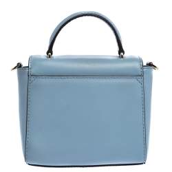 Pre Owned Michael Michael Kors Sky Blue Leather Mini Mindy Top Handle Bag
