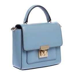 Pre Owned Michael Michael Kors Sky Blue Leather Mini Mindy Top Handle Bag