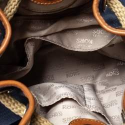 Pre Owned Michael Michael Kors Navy Blue/Brown Canvas and Leather Marina Drawstring Bucket Bag