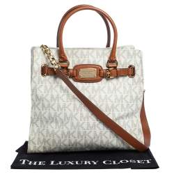 Pre Owned حقيبة يد مايك مايكل كورس "إيست وست هاميلتون" جلد و كانفاس مبطن بني و كريمي