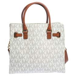 Pre Owned حقيبة يد مايك مايكل كورس "إيست وست هاميلتون" ج لد و كانفاس مبطن بني و كريمي