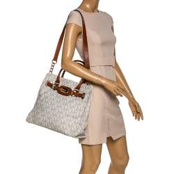 Pre Owned حقيبة يد مايك مايكل كورس "إيست وست هاميلتون" جلد و كانفاس مبطن بني و كريمي