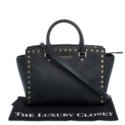 Pre Owned MICHAEL Michael Kors Black Leather Medium Selma Studded Tote