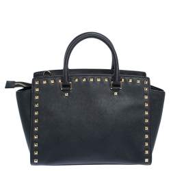 Pre Owned MICHAEL Michael Kors Black Leather Medium Selma Studded Tote