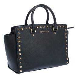 Pre Owned MICHAEL Michael Kors Black Leather Medium Selma Studded Tote