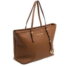 Pre Owned MICHAEL Michael Kors Tan Leather Jet Set Travel Tote