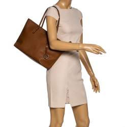 Pre Owned MICHAEL Michael Kors Tan Leather Jet Set Travel Tote