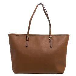 Pre Owned MICHAEL Michael Kors Tan Leather Jet Set Travel Tote