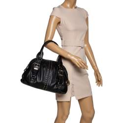 Pre Owned حقيبة مايكل مايكل كورس "بيدفورد" ساتشيل مرصعة جلد أسود