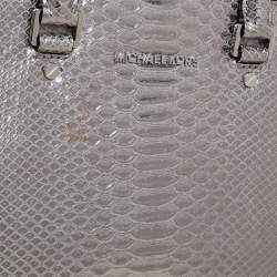 Pre Owned MICHAEL Michael Kors Metallic Silver Python Embossed Leather Large Selma Tote