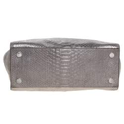 Pre Owned MICHAEL Michael Kors Metallic Silver Python Embossed Leather Large Selma Tote