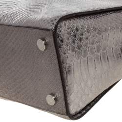 Pre Owned MICHAEL Michael Kors Metallic Silver Python Embossed Leather Large Selma Tote