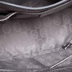 Pre Owned MICHAEL Michael Kors Metallic Silver Python Embossed Leather Large Selma Tote