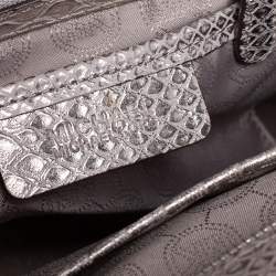 Pre Owned MICHAEL Michael Kors Metallic Silver Python Embossed Leather Large Selma Tote