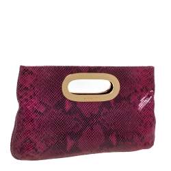 Pre Owned MICHAEL Michael Kors Fuchsia Snakeskin Effect Leather Berkley Clutch