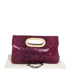 Pre Owned MICHAEL Michael Kors Fuchsia Snakeskin Effect Leather Berkley Clutch