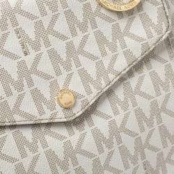 Pre Owned Michael Michael Kors White Signature Coated Canvas Jet Set Pocket Tote