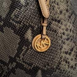 Pre Owned Michael Kors Beige/Black Snakeskin Effect Leather Jet Set Tote