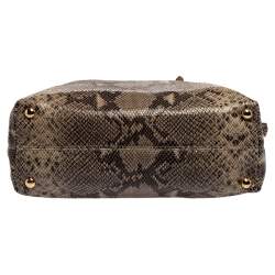 Pre Owned Michael Kors Beige/Black Snakeskin Effect Leather Jet Set Tote