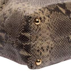 Pre Owned Michael Kors Beige/Black Snakeskin Effect Leather Jet Set Tote