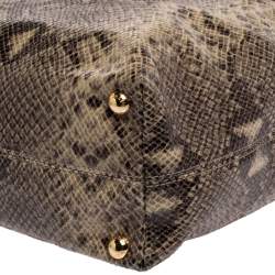 Pre Owned Michael Kors Beige/Black Snakeskin Effect Leather Jet Set Tote