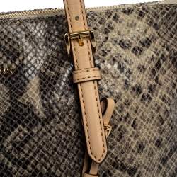 Pre Owned Michael Kors Beige/Black Snakeskin Effect Leather Jet Set Tote