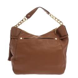Pre Owned MICHAEL Michael Kors Tan Leather Charm Tassel Hobo
