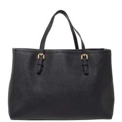 Pre Owned Michael Michael Kors Black Leather Jet Set Tote 