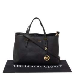 Pre Owned Michael Michael Kors Black Leather Jet Set Tote 