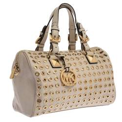 Pre Owned Michael Michael Kors Cream Leather Grayson Grommet Satchel