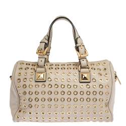 Pre Owned Michael Michael Kors Cream Leather Grayson Grommet Satchel