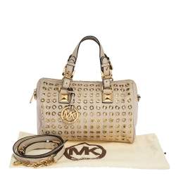 Pre Owned Michael Michael Kors Cream Leather Grayson Grommet Satchel