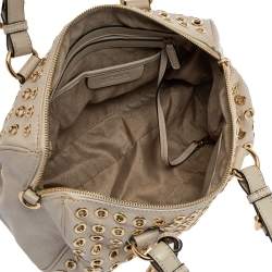 Pre Owned Michael Michael Kors Cream Leather Grayson Grommet Satchel