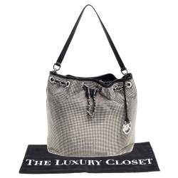 Pre Owned MICHAEL Michael Kors Black Mesh and Leather Frankie Drawstring Shoulder Bag