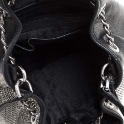 Pre Owned MICHAEL Michael Kors Black Mesh and Leather Frankie Drawstring Shoulder Bag