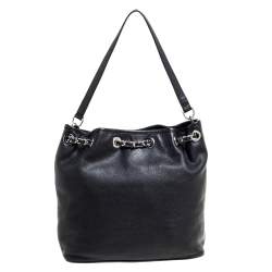 Pre Owned MICHAEL Michael Kors Black Mesh and Leather Frankie Drawstring Shoulder Bag