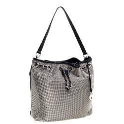 Pre Owned MICHAEL Michael Kors Black Mesh and Leather Frankie Drawstring Shoulder Bag