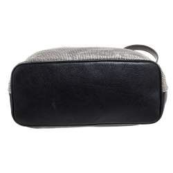 Pre Owned MICHAEL Michael Kors Black Mesh and Leather Frankie Drawstring Shoulder Bag