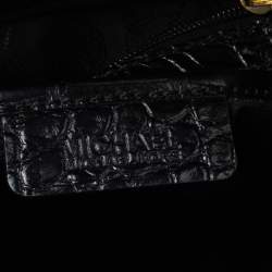 Pre Owned MICHAEL Michael Kors Black Calf Hair and Croc Embossed Leather Large Lana Tote