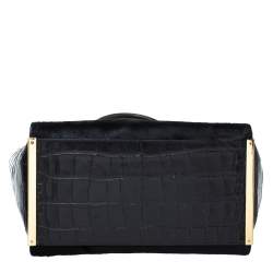 Pre Owned MICHAEL Michael Kors Black Calf Hair and Croc Embossed Leather Large Lana Tote