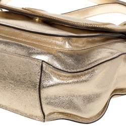 Pre Owned MICHAEL Michael Kors Gold Patent Leather Naomi Flap Shoulder Bag