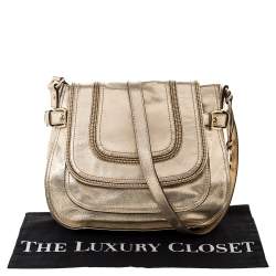 Pre Owned MICHAEL Michael Kors Gold Patent Leather Naomi Flap Shoulder Bag