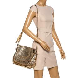Pre Owned MICHAEL Michael Kors Gold Patent Leather Naomi Flap Shoulder Bag
