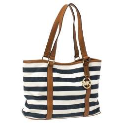 Pre Owned Michael Kors Tri Color Canvas and Leather Striped Tote