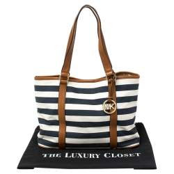 Pre Owned Michael Kors Tri Color Canvas and Leather Striped Tote
