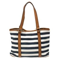 Pre Owned Michael Kors Tri Color Canvas and Leather Striped Tote
