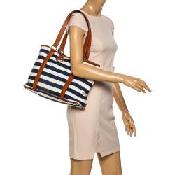 Pre Owned Michael Kors Tri Color Canvas and Leather Striped Tote